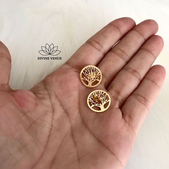 Tree of Life Earrings Gold Plated Stainless Steel - Picture 4 of 5